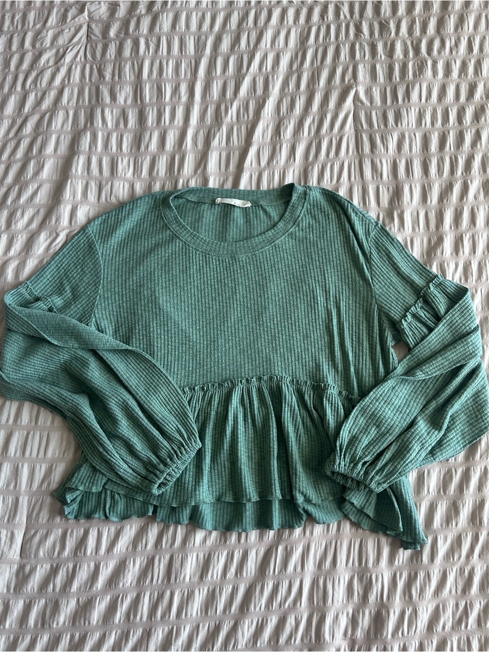 Altar'd State Green Ribbed Peplum Long Sleeve (M)